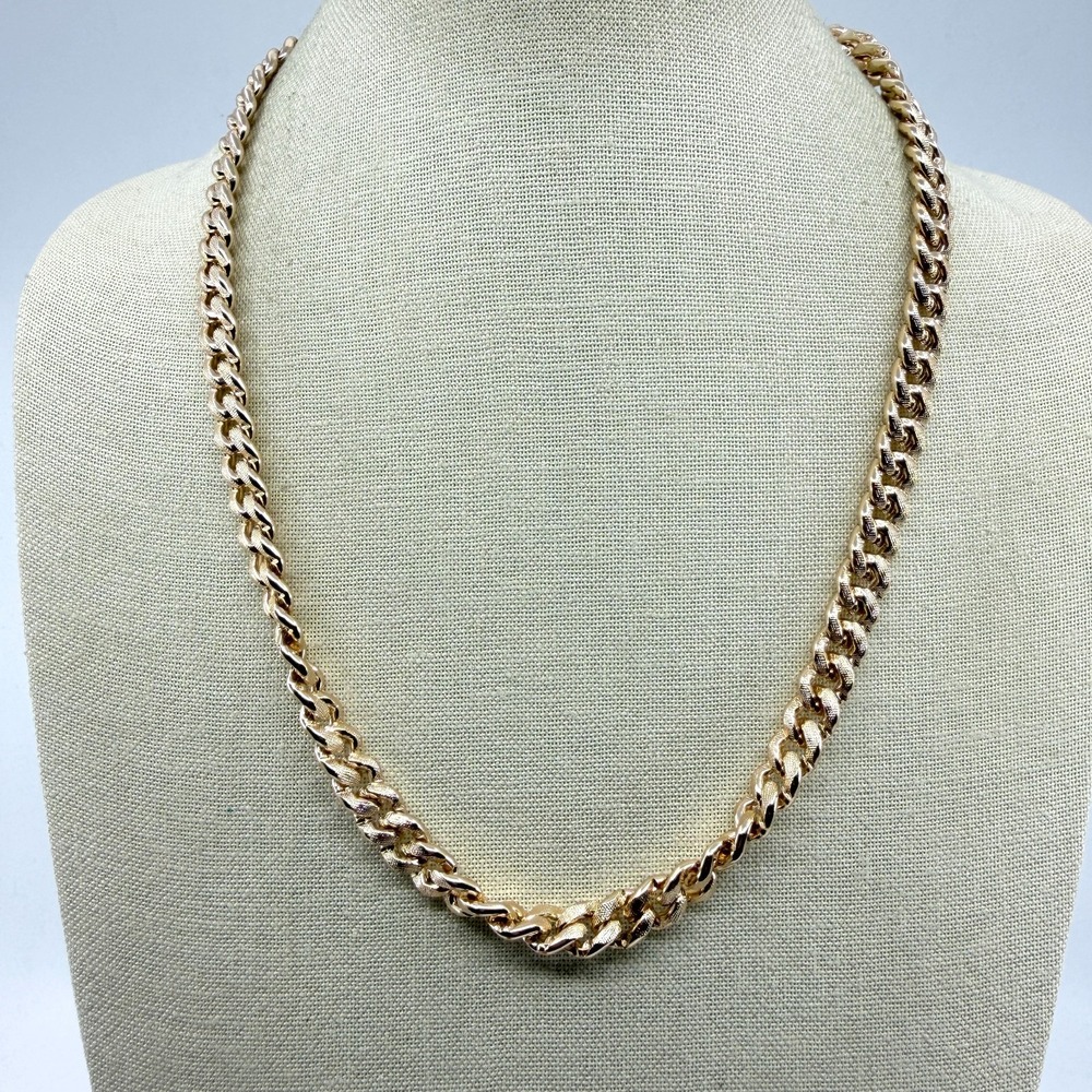 Gold Tone Textured Curb Chain Necklace Chunky Statement Hip Hop Unisex Gift